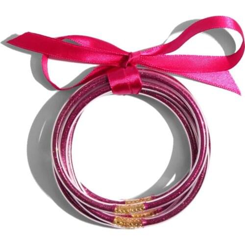 2020 New Bohemia 5 PCS Mass Glitter Round Channel Silicone Plastic Jelly Bangles for Women Wholesale Price