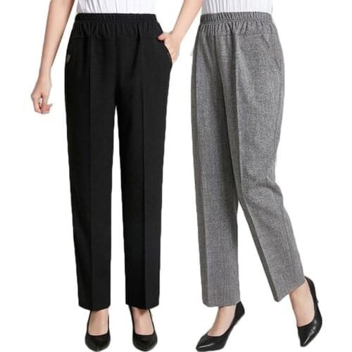 Middle Aged Elderly Womens Trousers Spring Summer Thin Cotton And Linen Pants Plus Size 6XL Mothers Elastic Waist Stretch Pant