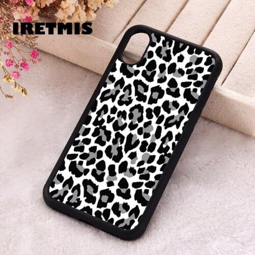 Iretmis 5 5S SE 2020 phone cover cases for iphone 6 6S 7 8 Plus X Xs Max XR 12 MINI Pro Soft Silicone Black & Grey Leopard Print