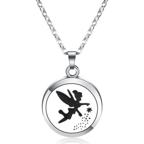 Flower Fairy Aroma Diffuser Lockets Necklace Pendant Stainless Steel Perfume Essential Oil Diffuser Lockets Aromatherapy Jewelry