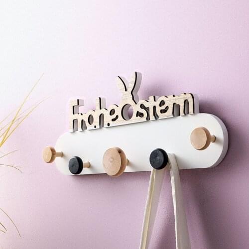 Wooden Animal Letter Hook Rack Wall Free Perforation Door Hanger Decorative Clothes Storage Rack