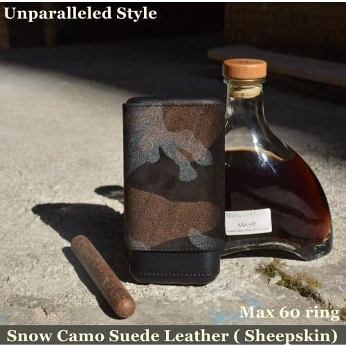 Genuine Leather Travel Cigar Case Snow Camo Suede Leather Cigar Case 3Plus Fingers Cigar Tube Max 60 Ring Cigars