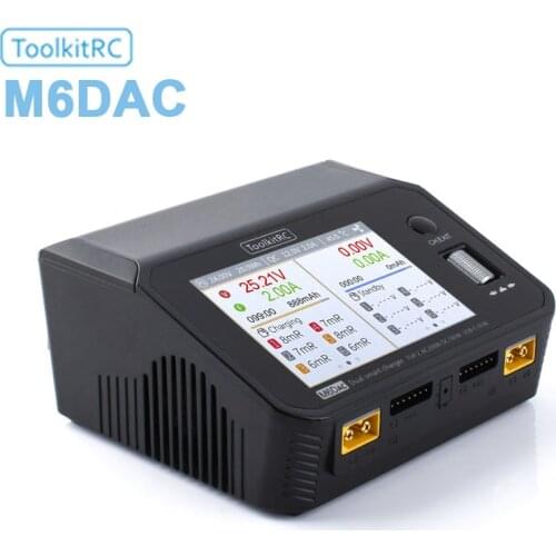 ToolkitRC M6DAC Dual Channel Lipo Battery Balance Charger DC 350WX2 15A 200W Battery Discharger Charge For PD65W fast 1-6S LiHV