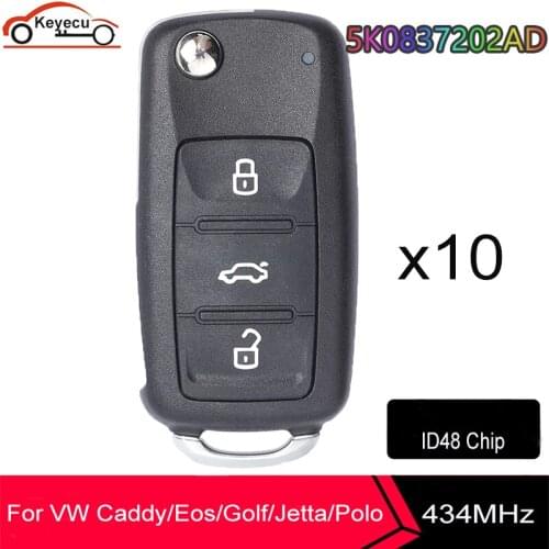 KEYECU 10x Remote Key for VW/VOLKSWAGEN 5K0837202AD Beetle/Caddy/Eos/Golf/Jetta/Polo/Scirocco/Tiguan/Touran 5K0 837 202 AD 202AD