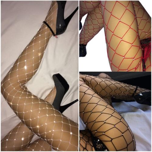 Stylish Women Ladies Black Red White Bling Bling Big Mesh Fishnet Net Pattern Pantyhose Stockings