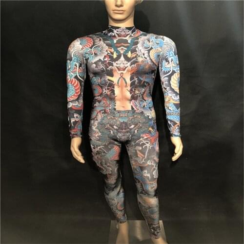 F23 Party event satge wears men jumpsuit Printed bodysuit dj singer performance outfit prom ballroom costumes bar suit catwalk