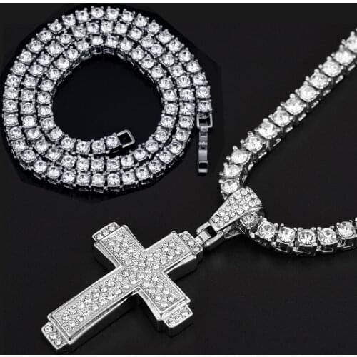Cross Necklace Men Hip Hop Cross Pendant Necklace with 4mm Zircon Tennis Chain Iced out Bling Necklaces HipHop Jewelry A