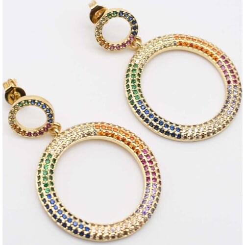 38mm Fashion Earrings inlaid with colorful zircon, round and ring pendant stud earrings