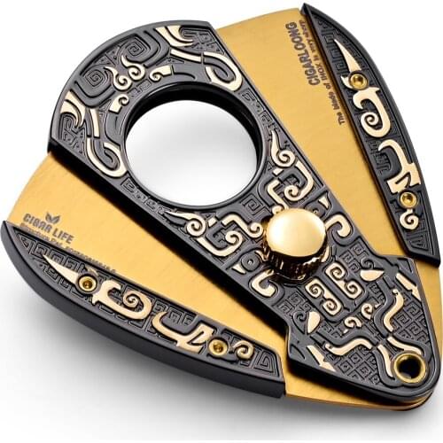 CIGARLOONG Cigar Cutter Bronze Engraved Stainless Steel Double-edged Cigar Guillotine