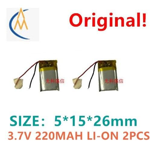 2PCS New full capacity 3.7V polymer lithium battery 501526 220mah MP3 Bluetooth headset / device / mini led toy model Walkman