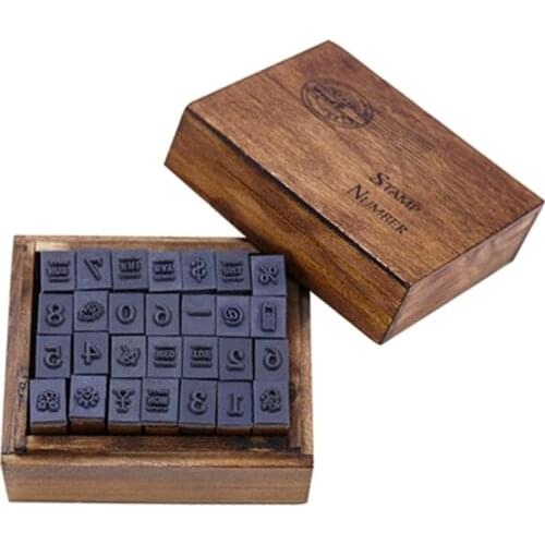 2021 New 28Pcs/Set Dairy Wooden Rubber Stamps Multipurpose Number Week Weekday Weather Symbols Vintage Stamp with Box DIY Crafts