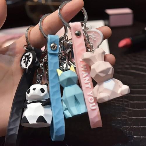 New Fashion Stereo Cute Dinosaur Keychain Key ring Panda Koala Fox Multiple Animal Keychain Cartoon Mobile Phone Bag Fun Pendant