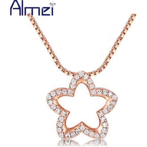 Almei 40% Flower 925 Sterling Silver Necklaces For Women Long Pendant Necklace Zirconia Jewelry Best Friend Chain With Box LN262
