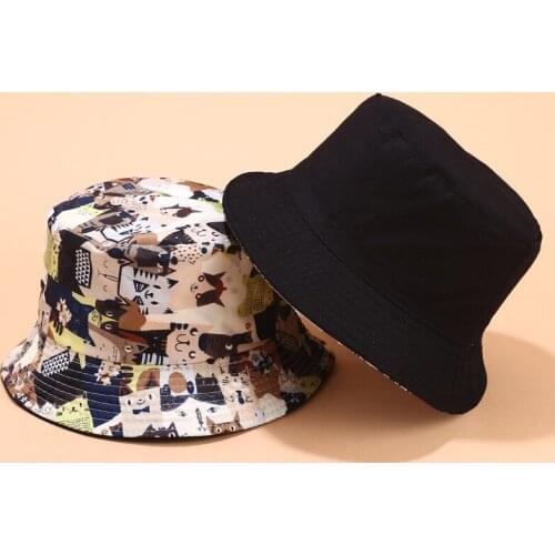 Cotton Double sided Cartoon Graffiti Bucket Hat Fisherman Hat outdoor travel hat Sun Cap Hats for Men and Women 10