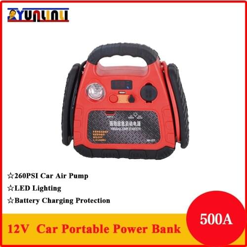 YUNLINLI 12V 500A Portable Car Power Bank Jump Starter Battery Booster Car Air Pump With USB Charger Led Light Tire Inflation