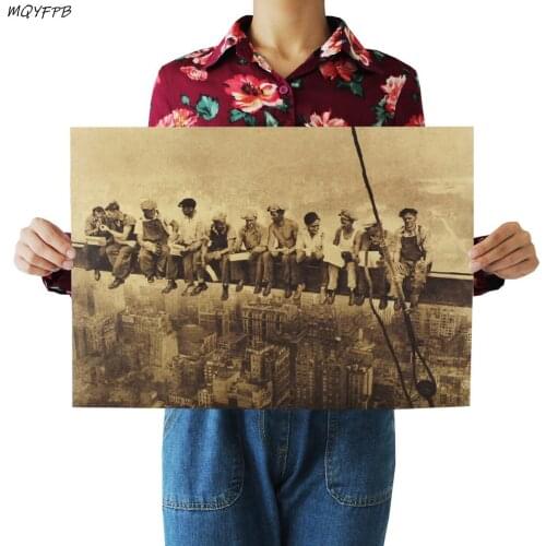 Lunch Time On Top Of Skyscrapers Nostalgia Kraft Paper Poster Home Decoration Painting Wall Sticker 50.5x35cm