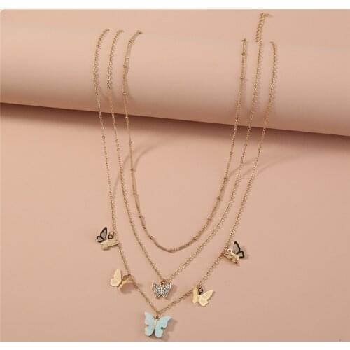 Luxury Trendy Graceful Gold Color Multi-Layer Butterfly Necklace Charm Necklaces For Women Party Jewelry Accessories Gift