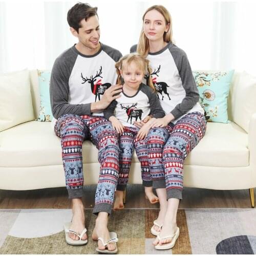 Family Pajamas Set Deer Father Mother Children & Babys Matching Sleepwear 2021 Christmas Mommy and Me Pjs Clothes Tops+Pants