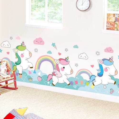 [SHIJUEHEZI] Unicorn Animal Wall Stickers DIY Rainbow Clouds Mural Decals for Kids Rooms Baby Bedroom Nursery Home Decoration