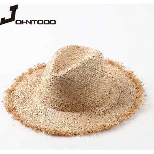 New handmade womens straw hat with big wide brim for girls high quality natural raffia Panama beach straw hat vacation sun hat