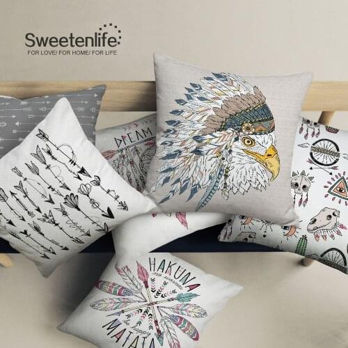 Sweetenlife Indian pattern Cushion Cover 50*50 Vintage Decorative Throw Pillow Case Cover Cotton Linen Sofa Cushion Pillow 60cm