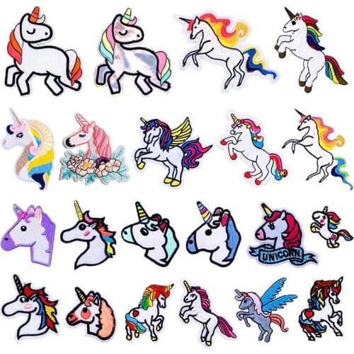 21pcs Cartoon Unicorns Embroidery Patches Set Cloth Iron on Patch Pony Horse Thermo Adhesive Badges Children Clothes Appliques