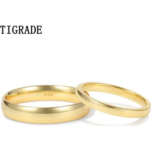 Tigrade 2/4mm Women 925 Sterling Silver Gold Color Wedding Band Simple Engagement Bague Female Jewelry size 4-10