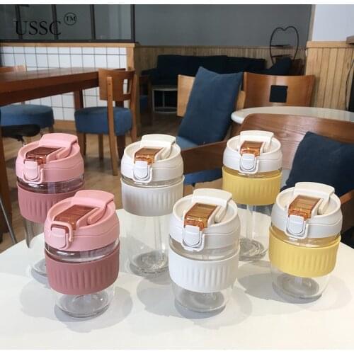 USSC 2021 New Double Drink Pop Top Glass Net Red Ins Straw Water Cup Girls Lovely Single Layer Coffee Cup Water Bottle HZ029