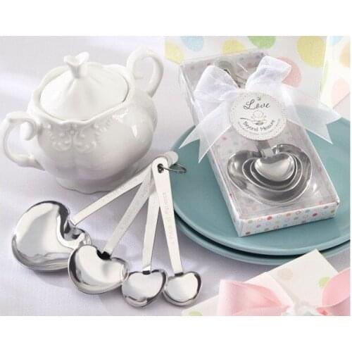 Heart Shaped coffee tea measuring Spoon Wedding lover Favors gift stainless steel 4pcs/box dinner tableware