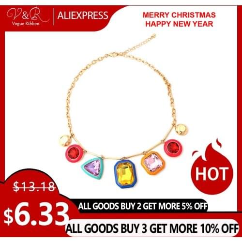 Vogue Ribbon New Arrival Multiple Enamel Glass Stones Pendent Statement Necklace Tassel Necklace Rainbow Necklace