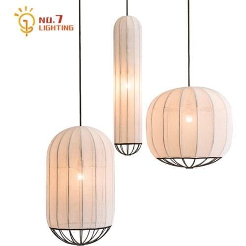 Japanese Simple Fabric Art Pendant Lights Atmosphere Individual Lantern Hanging Lamp for Living/dining Room Hotel Bar Staircase