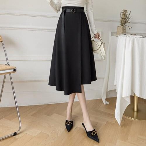 2021Summer New High Waist Slim Simple Black Big Swing Umbrella Skirt Casual Wild Plus Size Women A-line Long Skirt Free Shipping