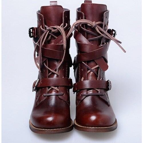 Fall Winter Warm Fleece Lace Up Ankle Boots Women Street High Quality Leather Boots Retro Thick High Heel Boots Footwear