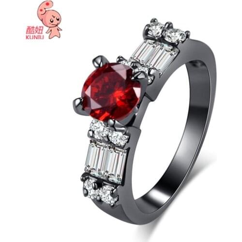 Fashion Anniversary Womens Ring White/Red/Blue CZ Black Zinc Alloy New Charm Finger Jewelry