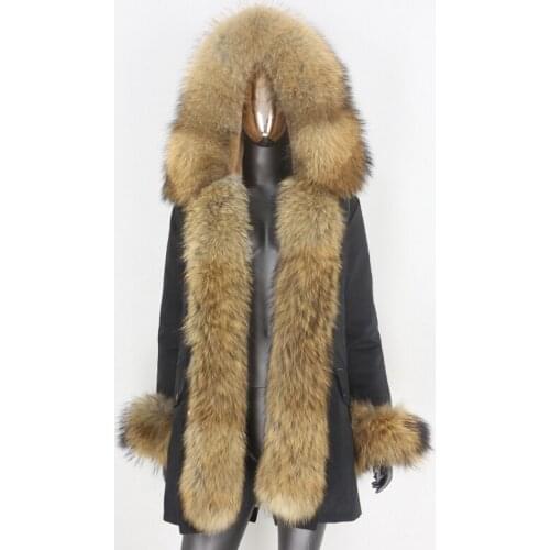 BLUENESSFAIR 2020 Waterproof Parka Real Fur Coat Winter Jacket Women Natural Big Raccoon Fur Collar Hood Thick Warm Outerwear