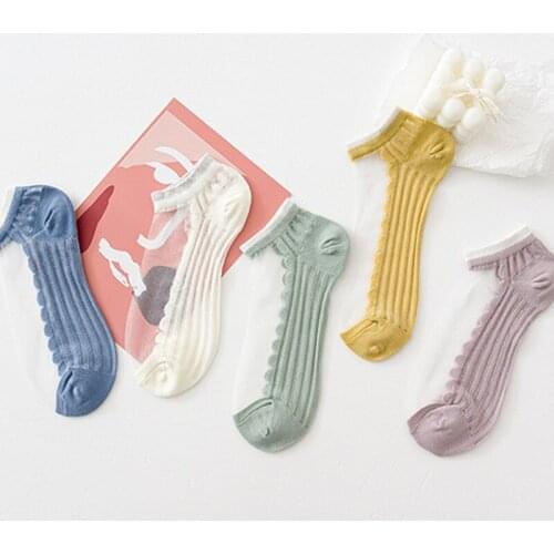 2021 new fashion 5 pairs of creative spring and summer card stockings ship cotton womens crystal glass breathable stockings