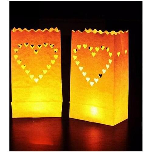 50 Pcs 25cm White Paper Lanterns Candle Bag LED light Heart For Romantic Birthday Party Wedding Event Decoration