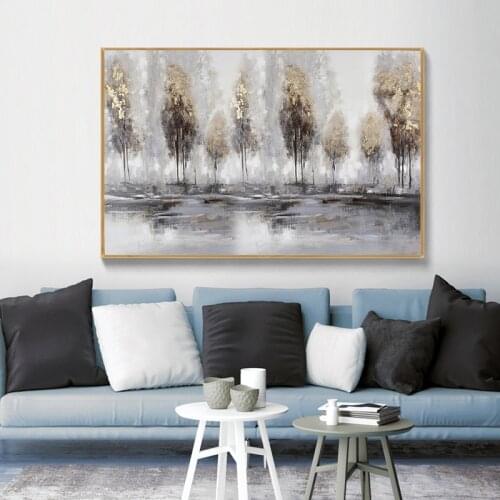 Abstract Golden Tree Forest PictureS Autumn Landscape Canvas Painting Modern Decoration Wall Art For Living Room NO FRAME