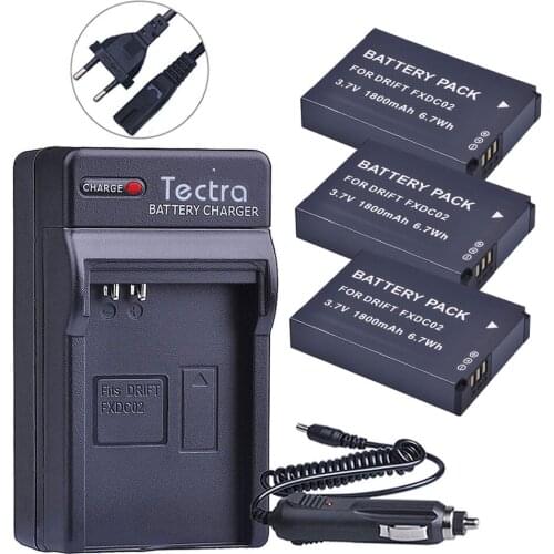 3PCS 1800mAh FXDC02 Battery+Digital Charger for Drift 72-011-00 FXDC02 CFXDC02 HD Ghost Ghost-S HD720 Battery+Car Plug