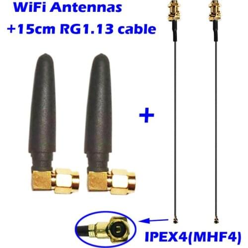 WiFi Antenna+15cm U.FL/IPEX4(MHF4) to RP SMA/SMA RG1.13 Cable Assembly 2.4GHz 5GHz for FPV UAV Router Bluetooth ITX Motherboard