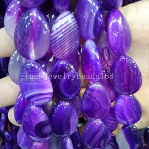 Free Shipping Fashion Jewelry 18x25mm Beautiful Purple Stripes Chalcedony Teardrop Loose Beads 16pcs FG7187