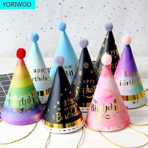 YORIWOO Paper Cartoon Happy Birthday Hats Kids Adult Cap Baby Shower Happy Birthday Party Decorations Crafts - Party Supplies