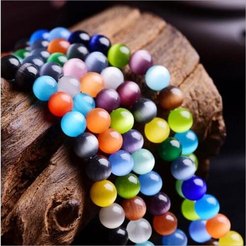 AAA+ Cat Eye Beads 6/8/10/12MM Natural Glass String Loose Space Beads Opal DIY Charm Beads for Jewelry Making Bracelet Z458