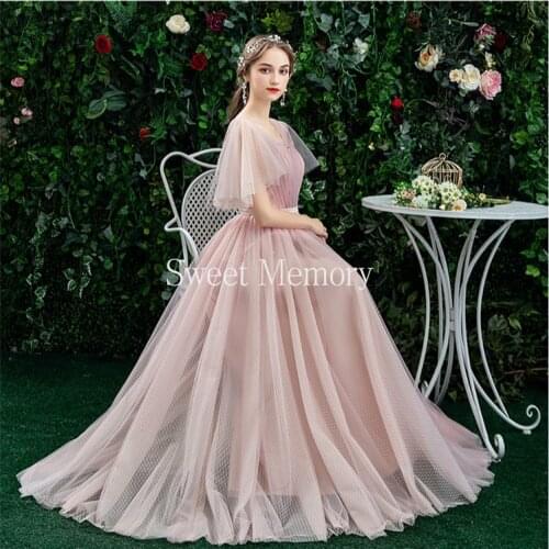 U34 4 Styles Pink Dress Tulle Long Bridesmaid Dresses for New Year 2021 Women Vestidos De Graduation Robes Mariage Sweet Memory