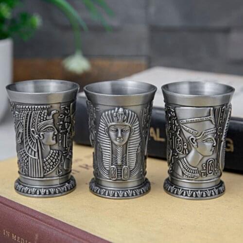 European Metal Retro Egyptian Wine Glass Creative Zinc Alloy Liquor Shot Cocktail Mug Ancient Egypt Wine Mug Bar Drinkware Craft
