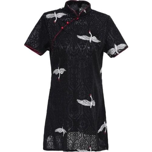 Shanghai Story Short Sleeve Chinese Qipao Cranes Cheongsams Dress