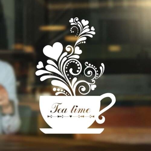 Coffee Shop Sign Tea Time Sign Mug Logo Cafe Decor Highest Quality Wall Cup Decal Sticker Vinyl
