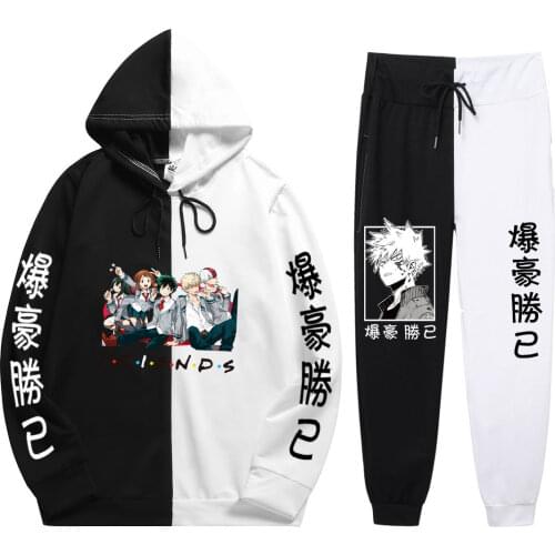 Summer Man 2 Pieces Sets Anime My Hero Ones Justice Print Fashion Leisure Comfortable Patchwork Thin Hoodie+Patchwork Pants
