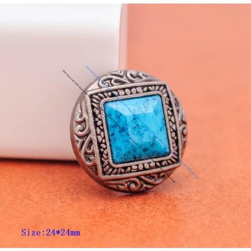 Lot 10X 25MM Vintage Silver Engraved Floral Square Blue Turquoise Stone Conchos for DIY Leathercraft Backpack Luggage Bag Decor