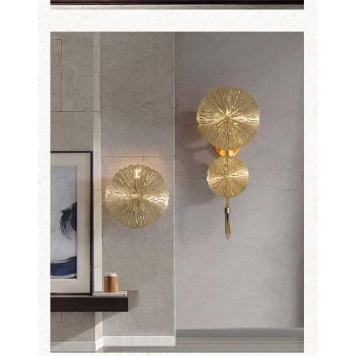Lotus Leaf Copper Wall Lamps Golden Round Bedroom Bedside Lamp Study Hotel Corridor Entrance Golden Art Deco Lighting Wall Light